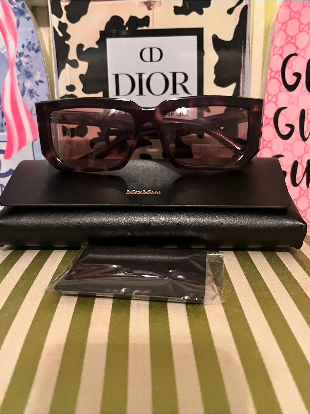 MaxMara Rectangular Sunglasses in Plum Transparent